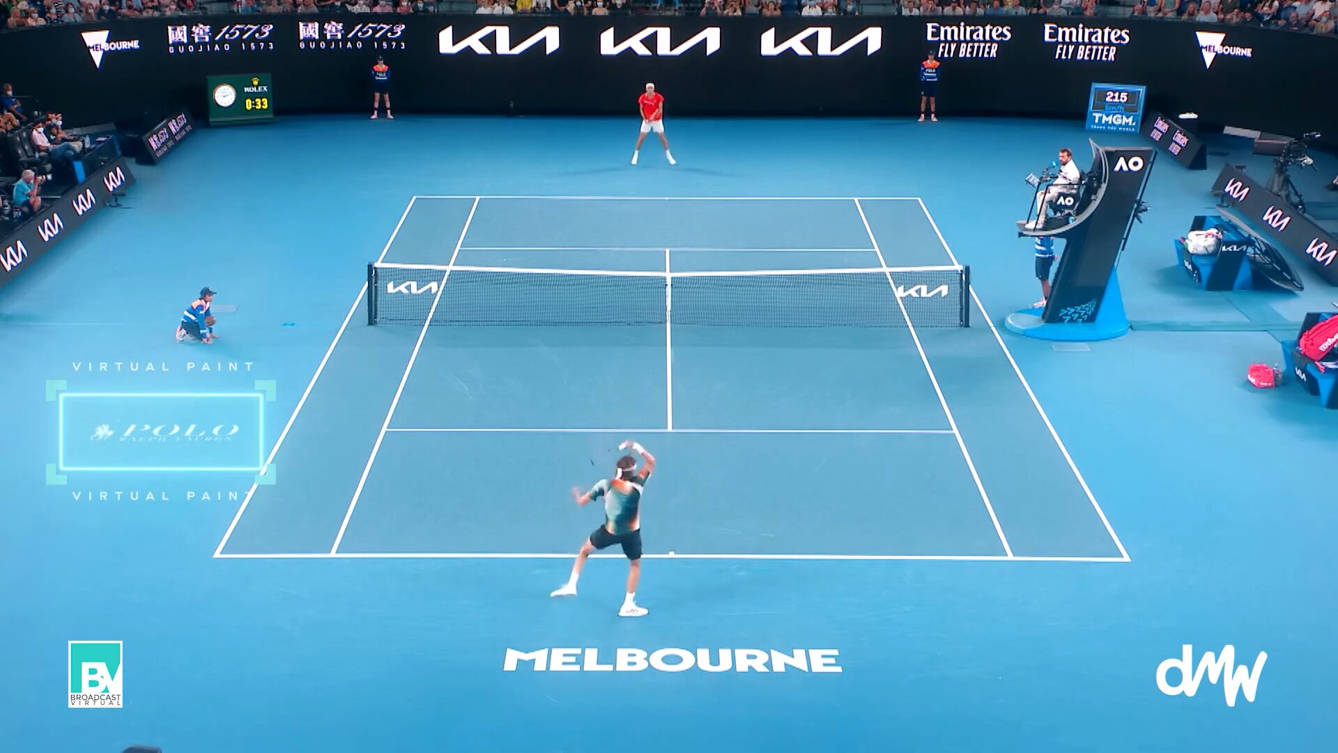 Marquage publicitaire virtuel sur un court de tennis