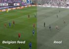 Virtual LED advertising in the Belgian broadcast compared with the original stadium feed