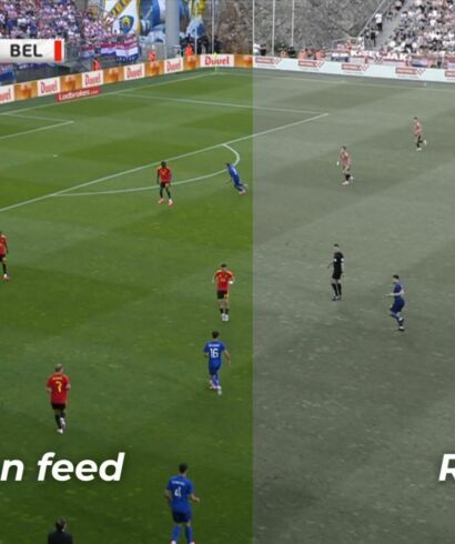 Comparison between the Belgian broadcast feed and the LED boards visible in the stadium